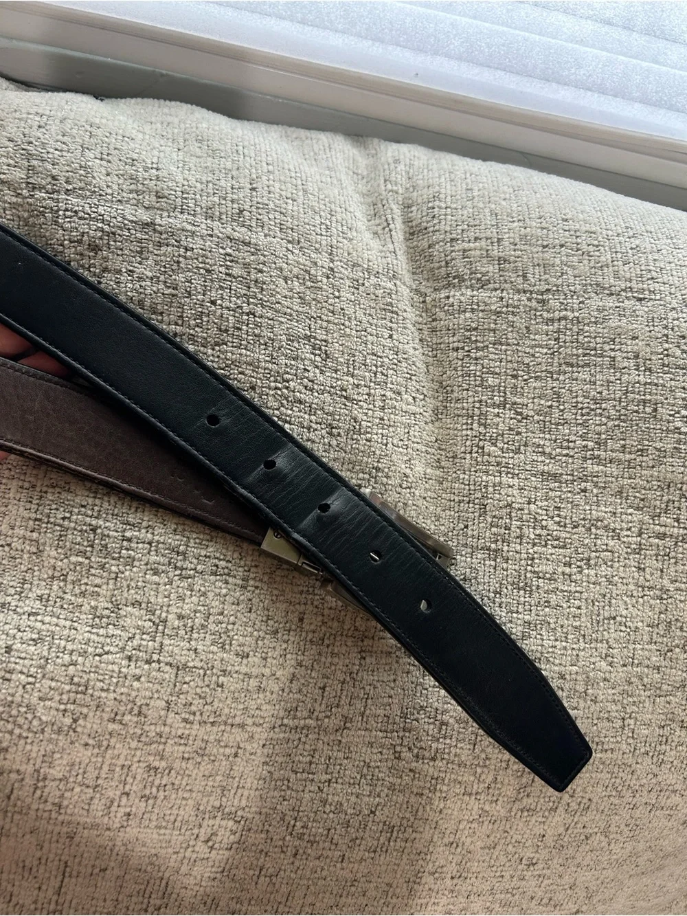 Coach Men’s Size 44 Black Leather Dress Belt with Silver Buckle